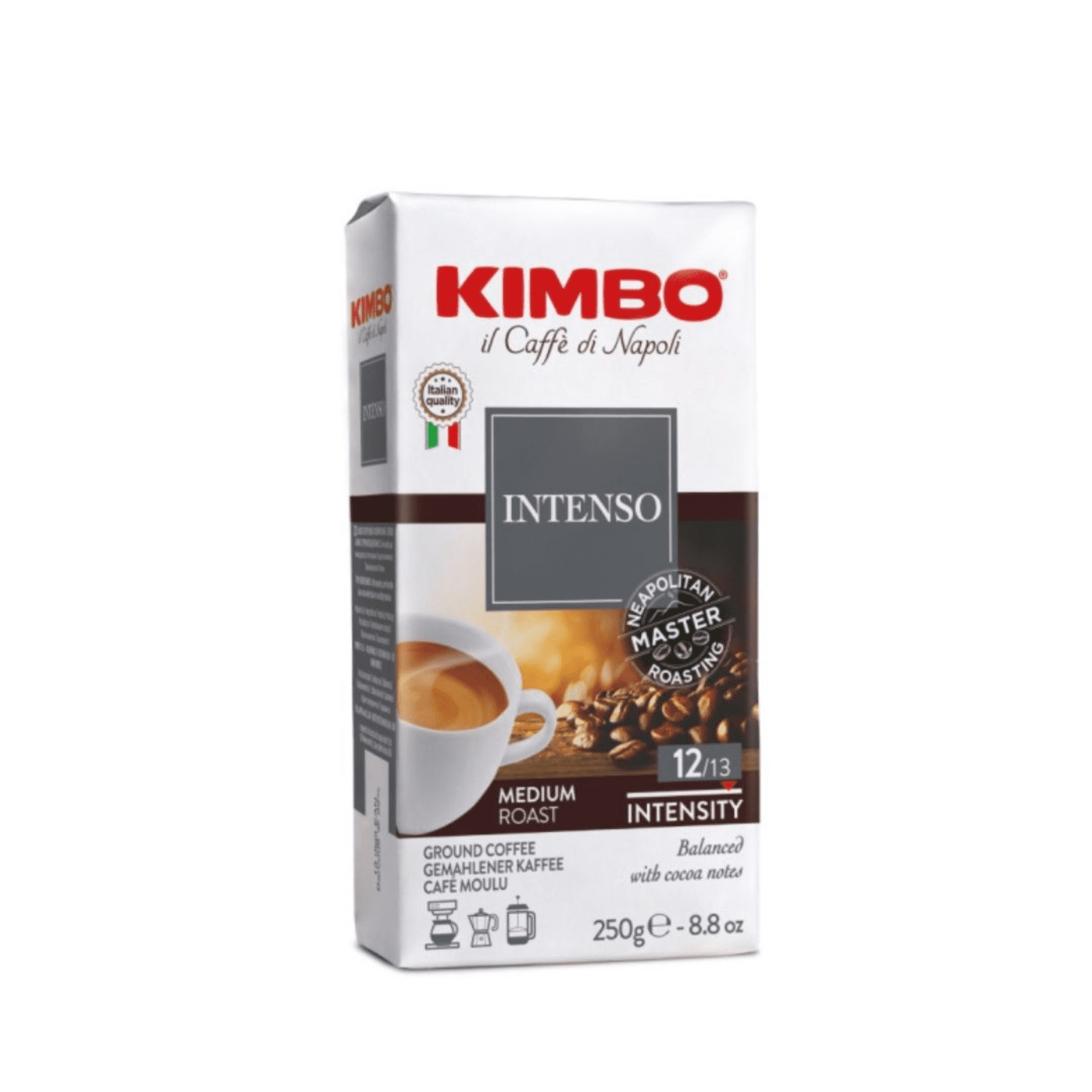Пакет Мляно Кафе Kimbo Aroma Intenso 250 г с лого и етикет