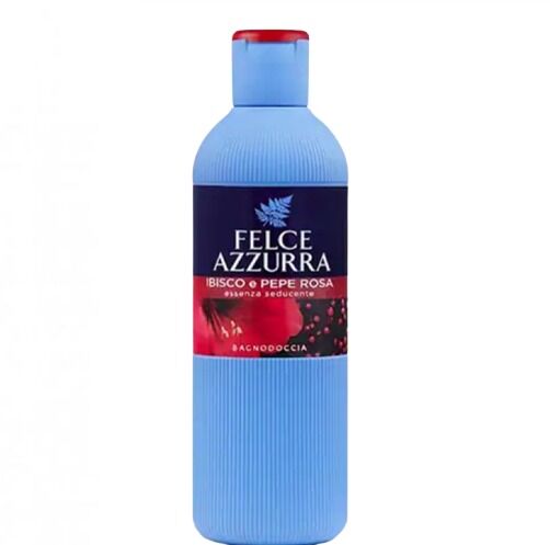 Бутилка душ гел Felce Azzurra Розов пипер и хибискус 650 мл с елегантен розов дизайн и флорални акценти
