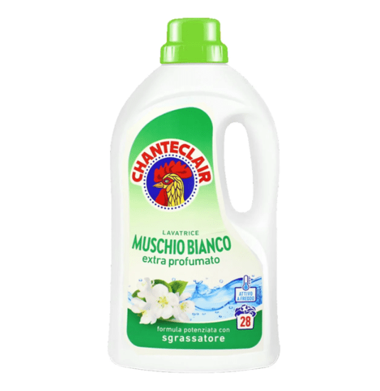 Перилен препарат Chante Clair Бял мускус – бутилка 28 пранета с нежен светъл дизайн и мускусен акцент