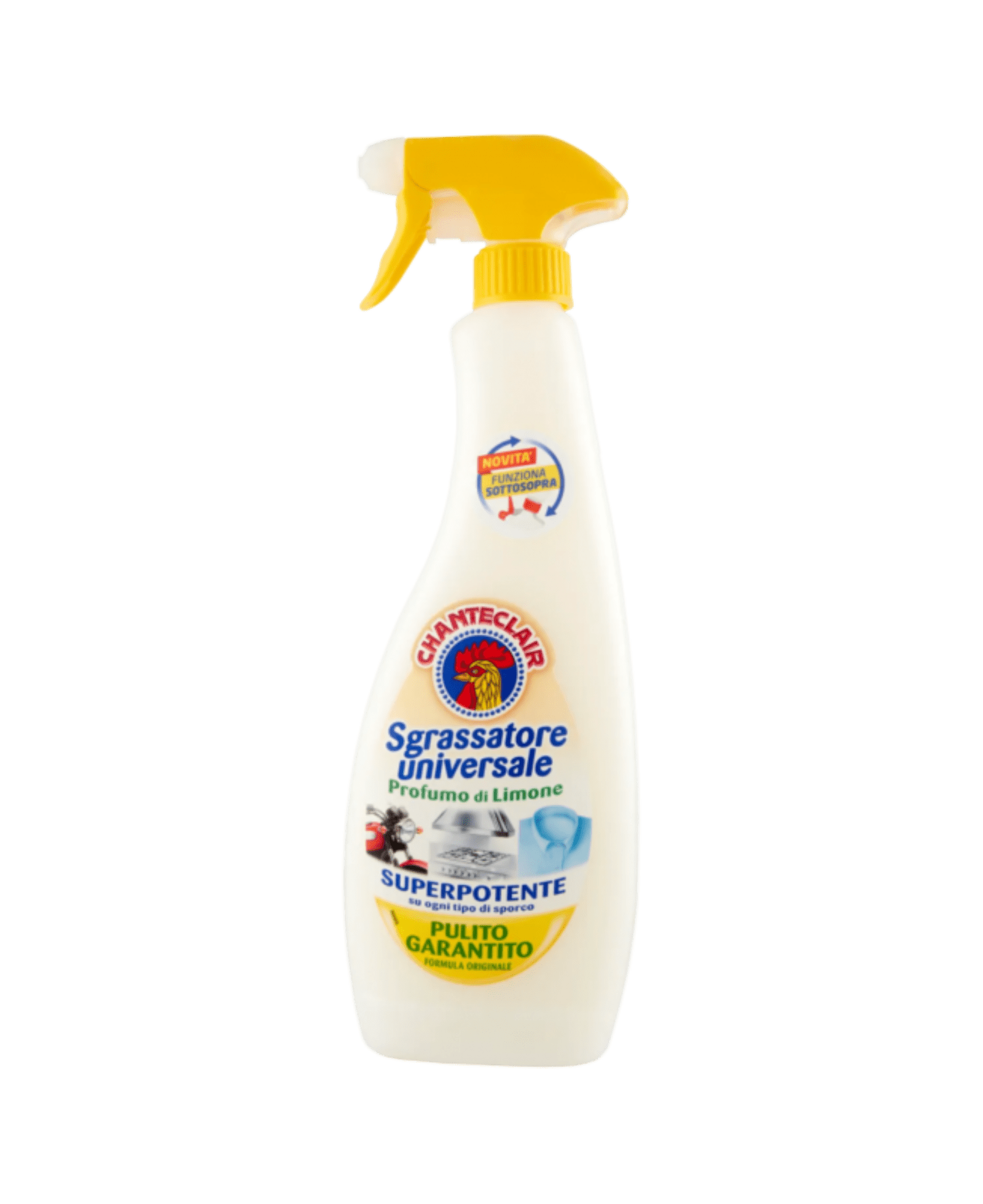 Бутилка 600 мл Chanteclair обезмаслител с аромат на лимон и жълт етикет.