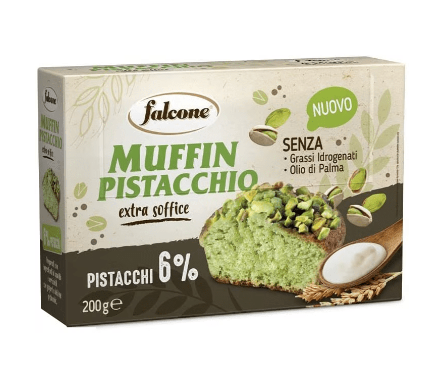 450024.png Опаковка с 4 мъфина Falcone с пълнеж от крем шамфъстък, по 50 г всеки.