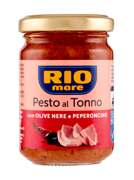 460396.png Бурканче песто Rio Mare с маслини и люта чушка – 130 г, с наситен и пикантен вкус