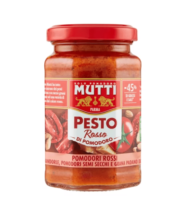 Песто Mutti с бадеми, домати и Грана Падано в стъклен буркан 180 г