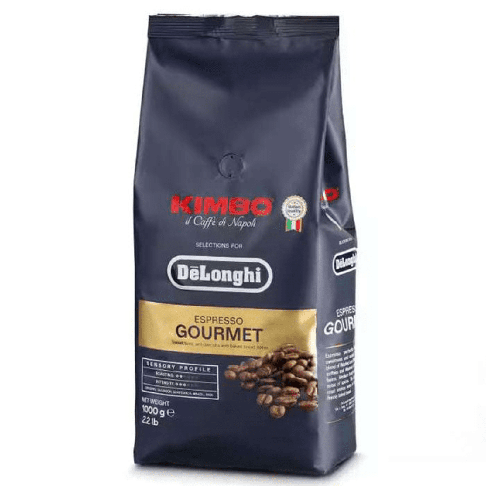 Опаковка кафе на зърна Kimbo Delonghi Espresso Gourmet 1 кг с богат аромат