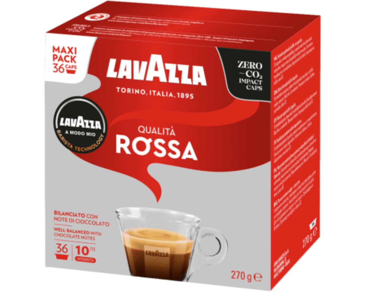 Кутия с 36 кафе капсули Lavazza A Modo Mio Qualità Rossa – класическо италианско кафе