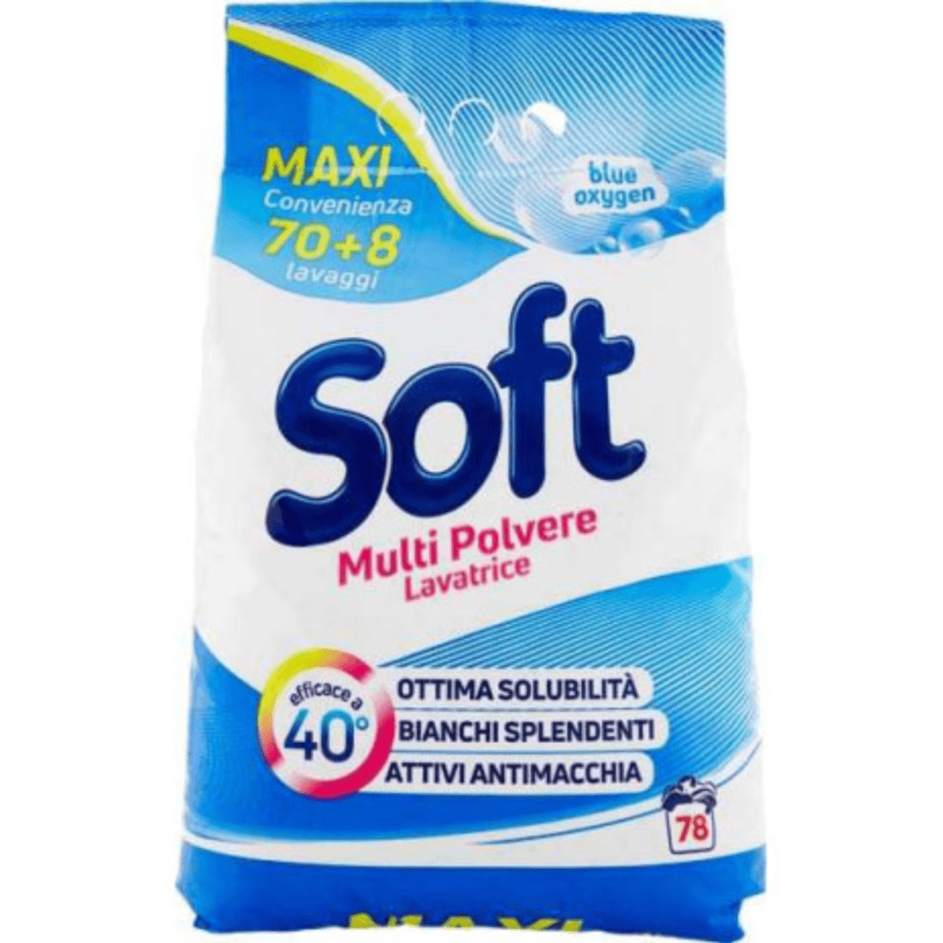 Прах за пране Soft Classico в голяма опаковка със 70+8 дози, предназначен за пералня.