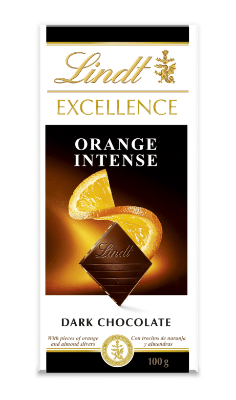 Тъмен шоколад Lindt Excellence с вкус на портокал, 100 г опаковка