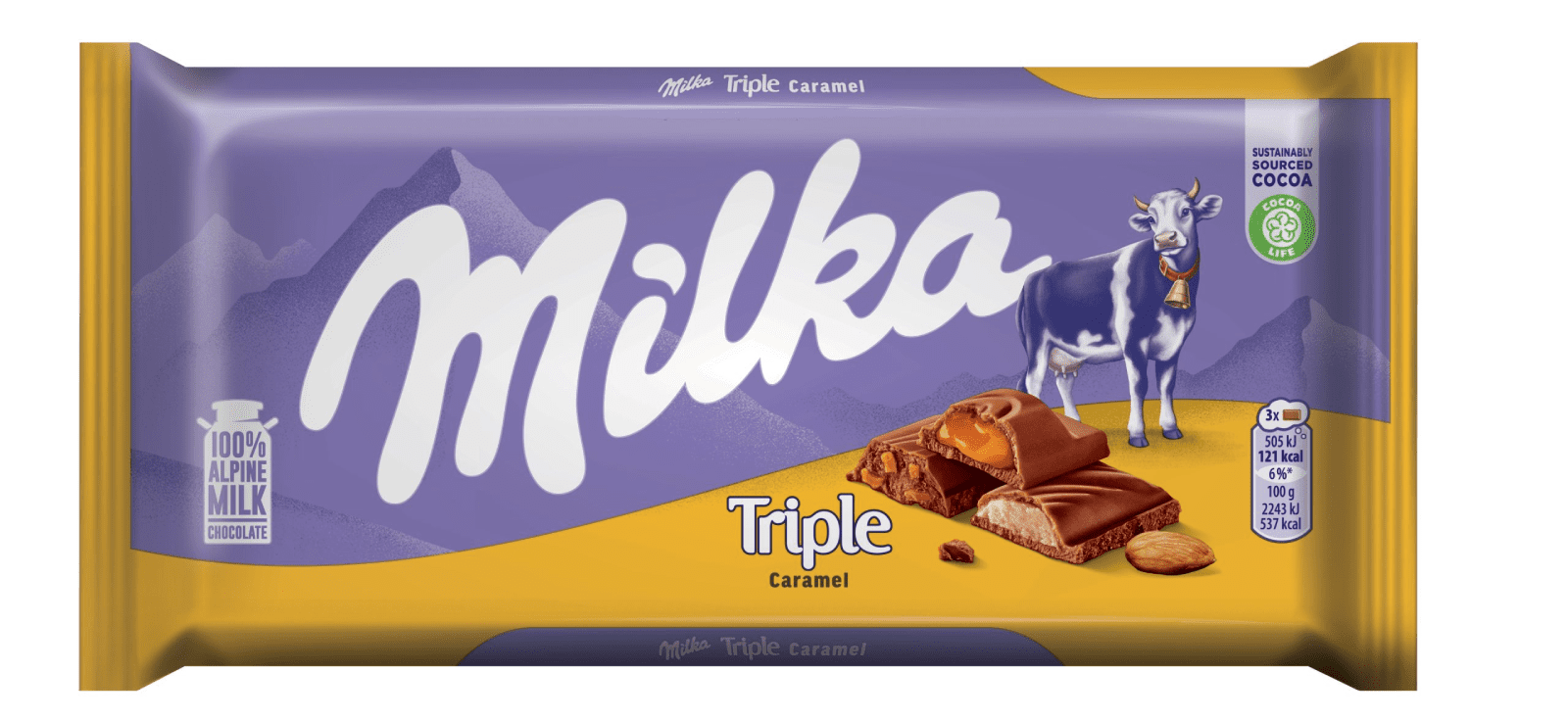 Milka Трипъл Карамел млечен шоколад, 90 г опаковка
