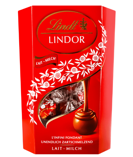 Lindt Lindor Cornet Млечен шоколад 200 г – шоколадови бонбони с кремообразен пълнеж, произведени в Германия.