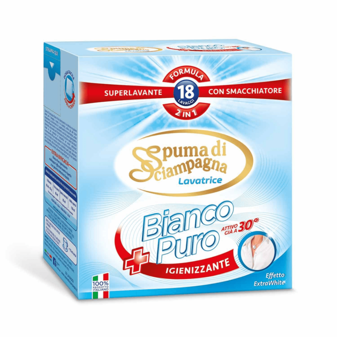 Опаковка Spuma Sciamp прах за бяло пране с действие срещу петна, 1 кг.