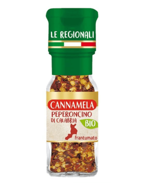 Бурканче Cannamela калабрийска люта чушка 21 г с червен капак и етикет с традиционен италиански стил