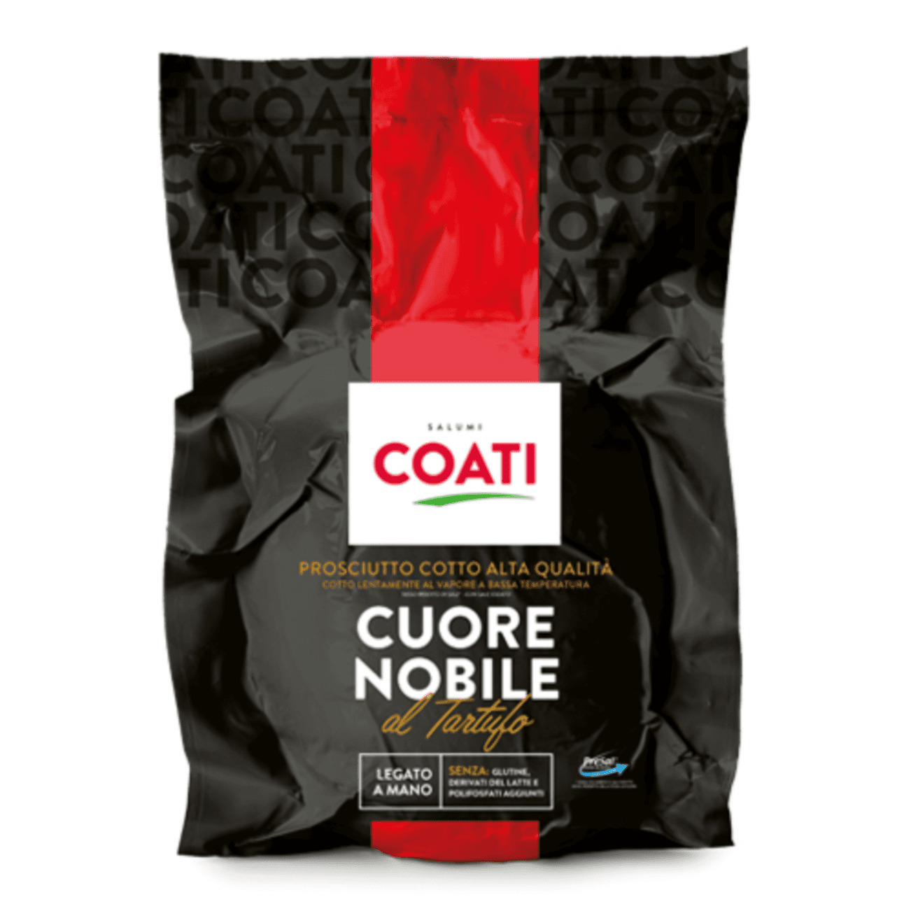 Опаковка шунка Coati с трюфел – тънки резени с черни трюфелови частици и гурме визия.