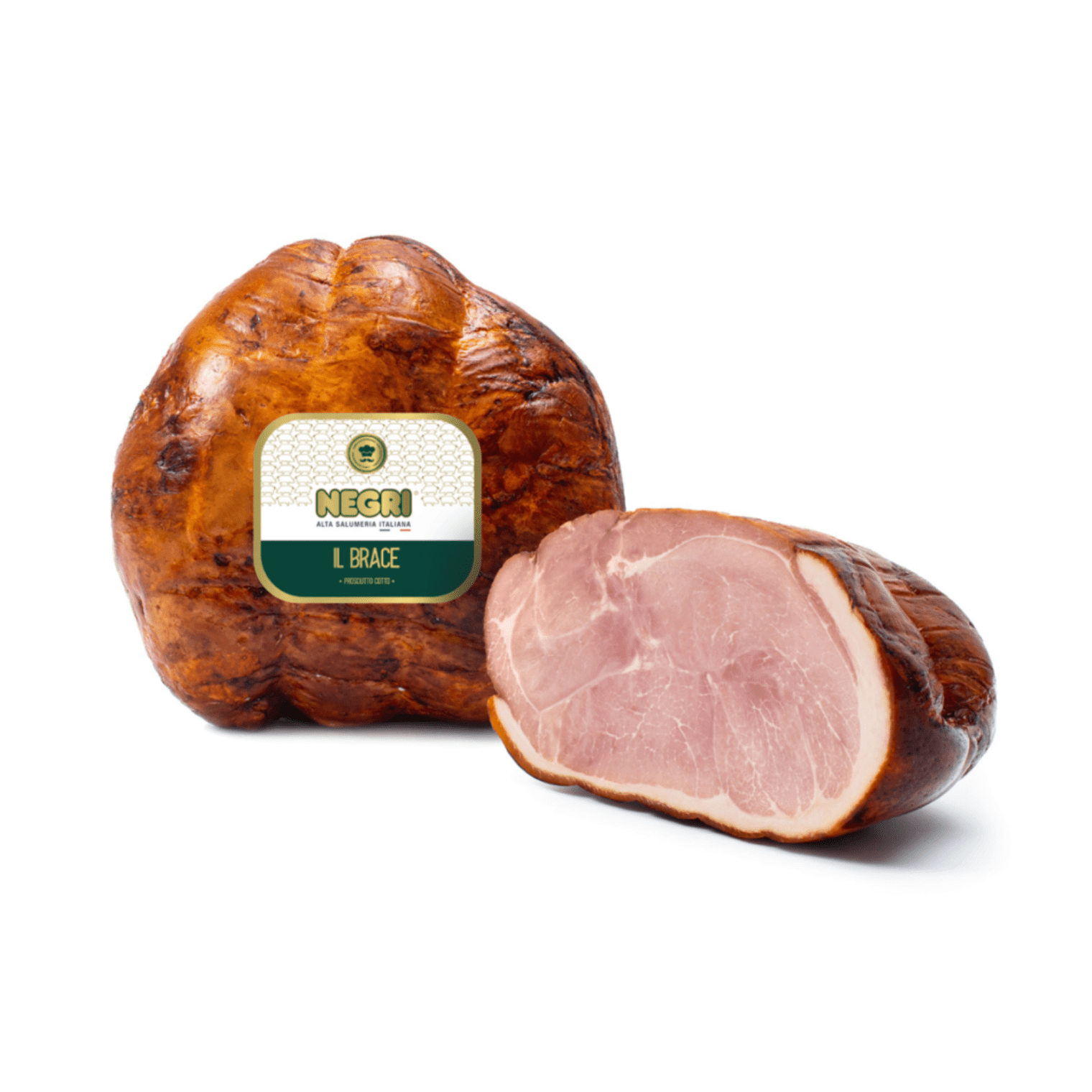 NEGRI ЖАРЕНА ШУНКА – свински бут с кост, готвен и пушен за типичен вкус. Без глутен, без добавени полифосфати, без лактоза и млечни продукти.