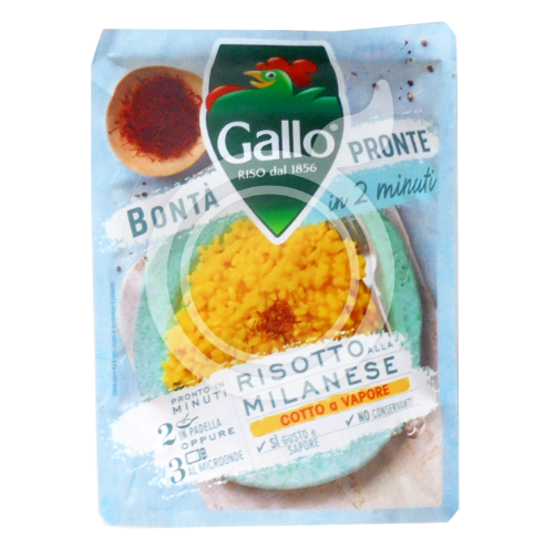 430124 Опаковка на Gallo ризото с шафран 250 г – бързоупиващо ястие с кремообразна текстура и златист цвят.