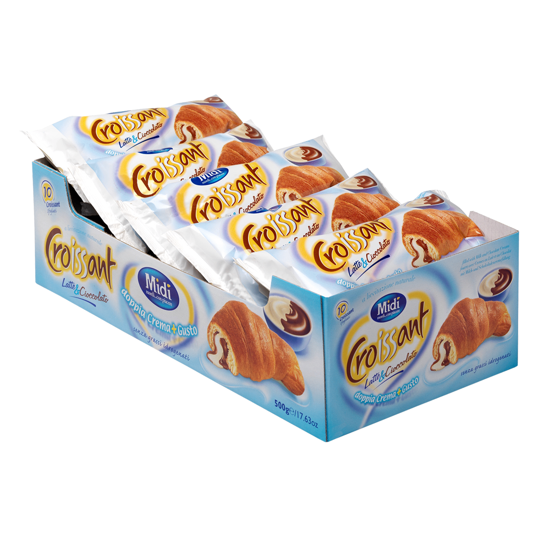 4311.png Кутия с 6 кроасана Midi, пълни с млечен и шоколадов крем, индивидуално опаковани.