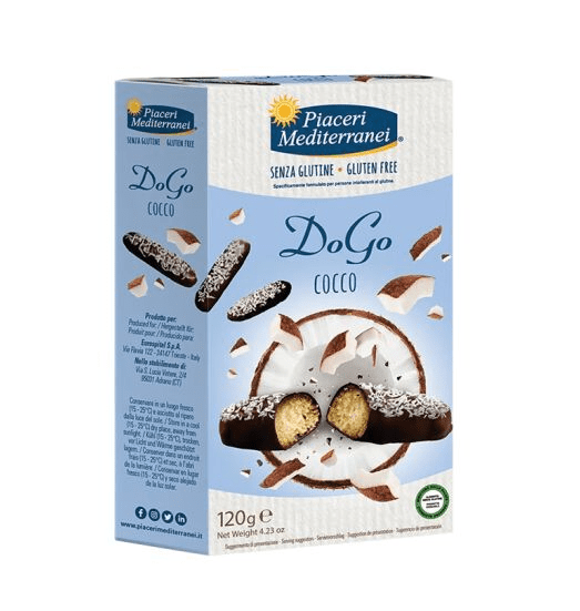 4747 Безглутенови бисквитки с кокос и шоколадова заливка Piaceri – 120 г