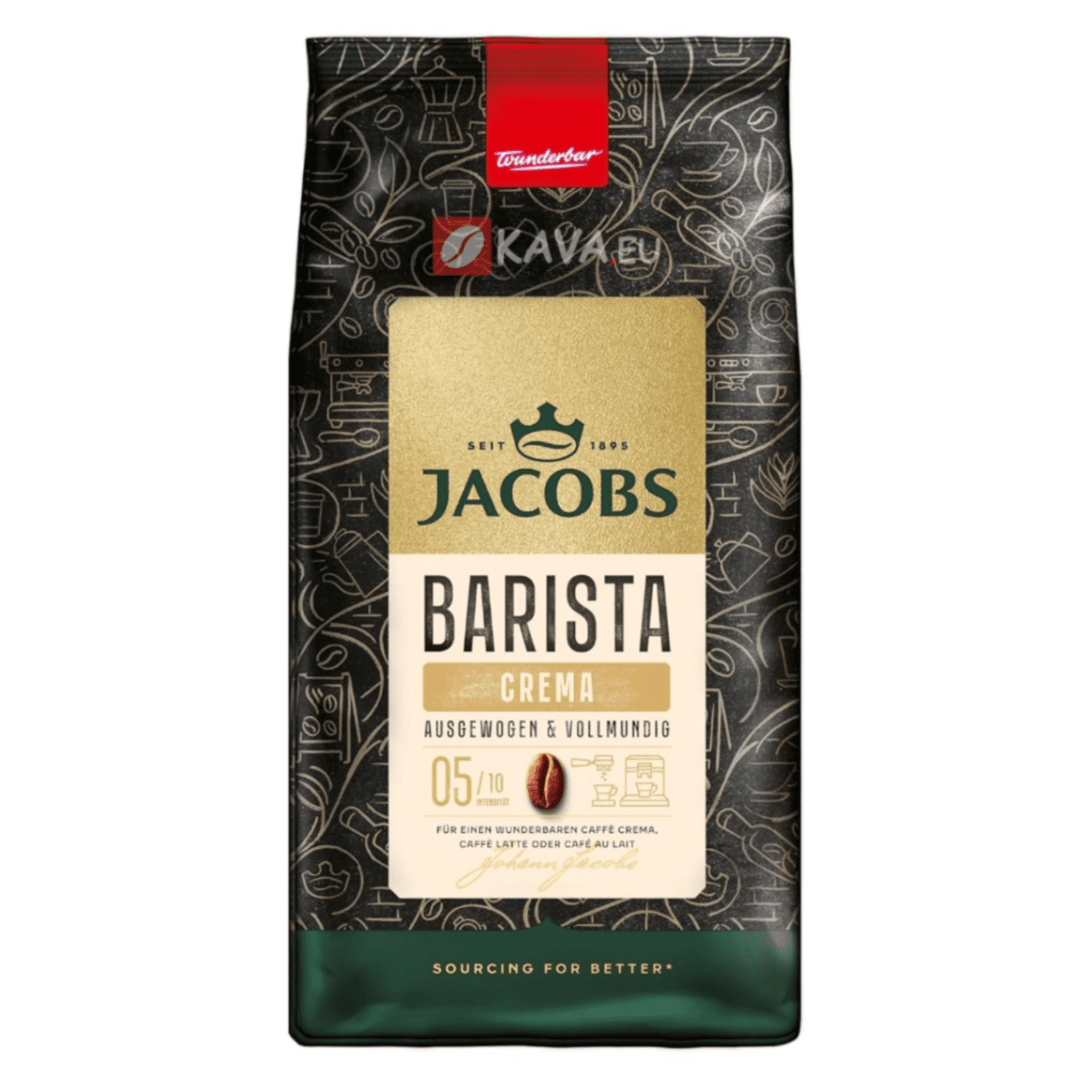 Пакет с 1 кг кафе на зърна Jacobs Barista Crema