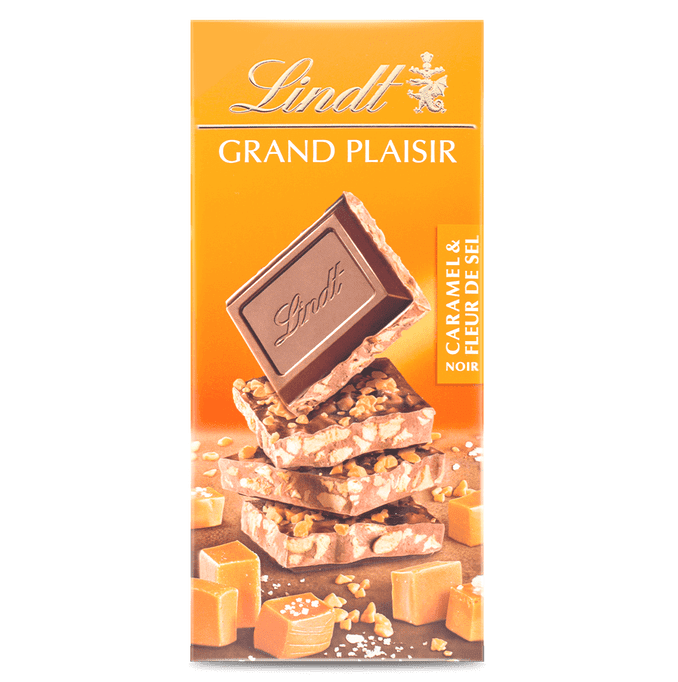 530139 Lindt Grand Плезир млечен шоколад с карамел и морска сол, опаковка 150 г