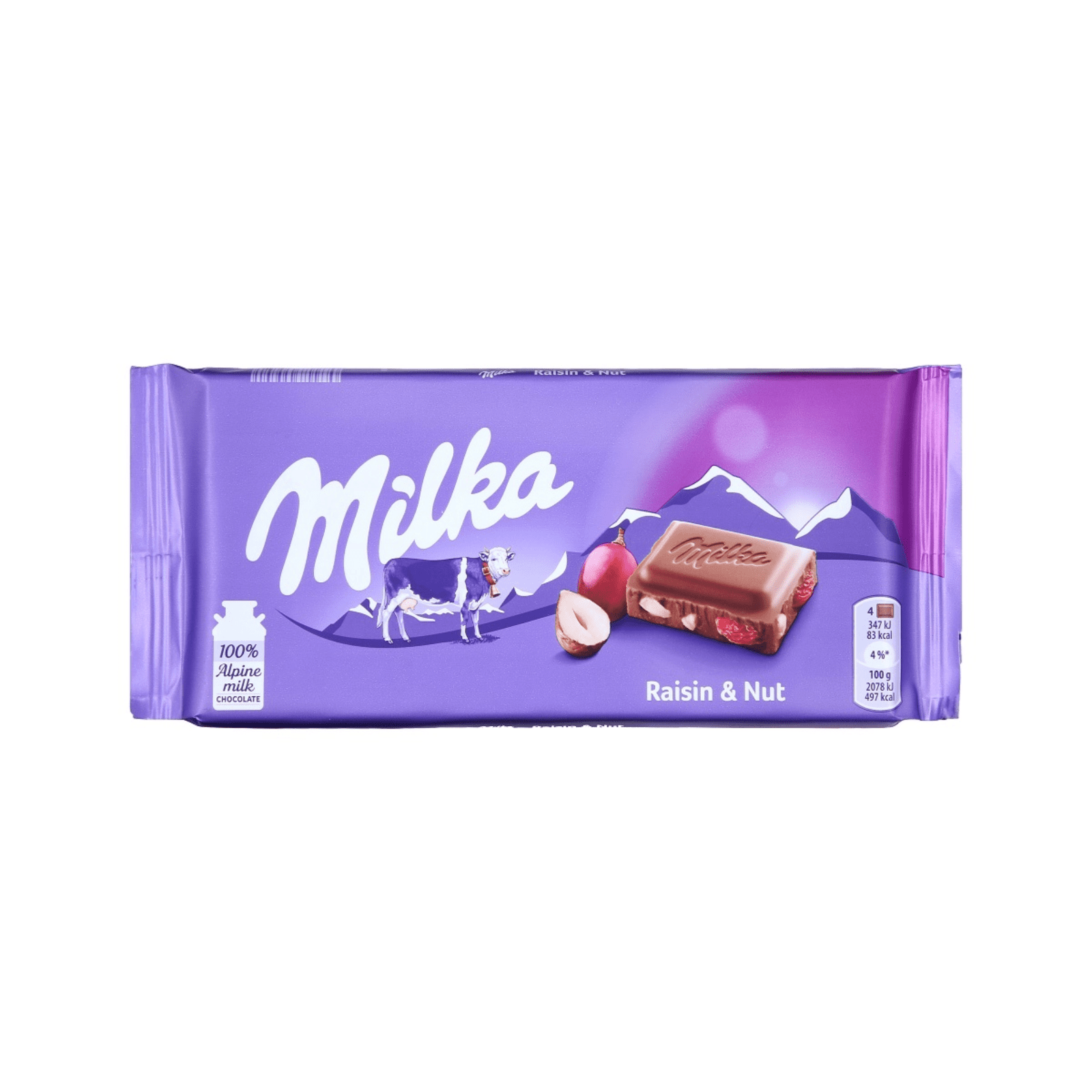530221.png Milka млечен шоколад със стафиди и лешници, 100 г
