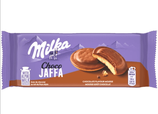 Milka Jaffa Choco Mousse бисквити с шоколадов пълнеж, опаковка 126 г