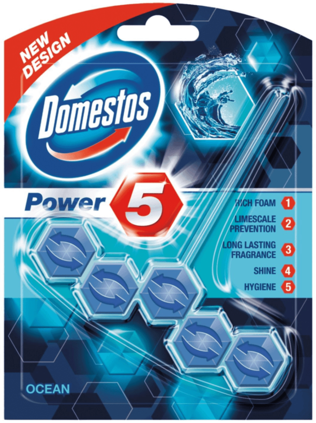 720105 Domestos Power5 Ocean – ароматизатор за тоалетна с почистващо действие, 55 г