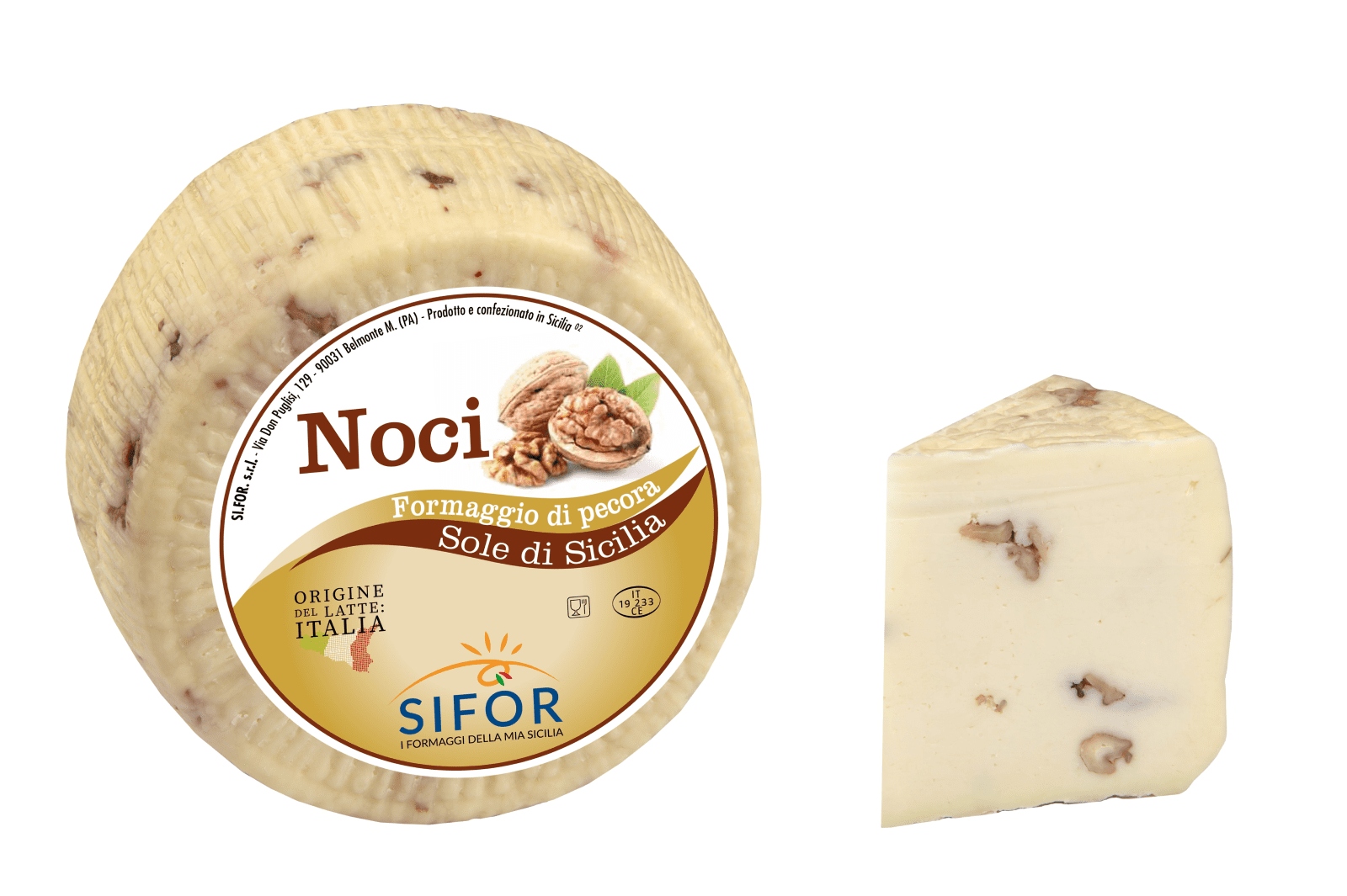 129.png Парче сицилианско овче сирене с орехи Si.For, 300 г